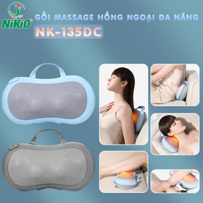 Gối massage cổ pin sạc hồng ngoại Nikio NK-135DC cao cấp - 16 bi xoay, tùy chỉnh được tốc độ