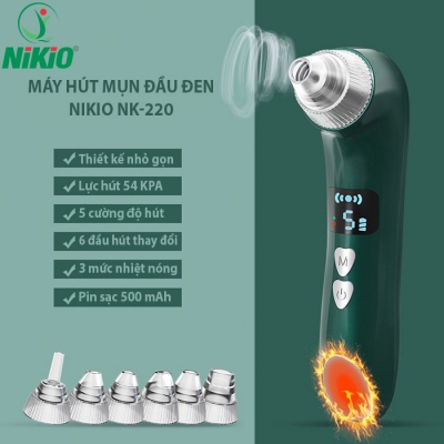Máy hút mụn 6 đầu Nikio NK-220 Xanh - 6 đầu hút, kèm đầu nóng mát xa mặt