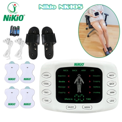 Máy massage xung điện Nikio NK-105 - 4 miếng dán và đôi dép trị liệu bàn chân 