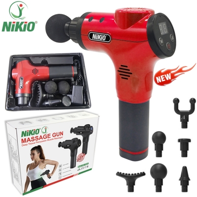 Súng massage cầm tay Nikio NK-170B Đỏ - 6 đầu, 5 chế độ mát xa