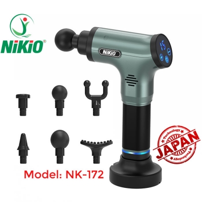 Súng massage Nikio NK-172 xanh rêu cầm tay 6 tốc độ, giảm đau nhức mỏi toàn thân