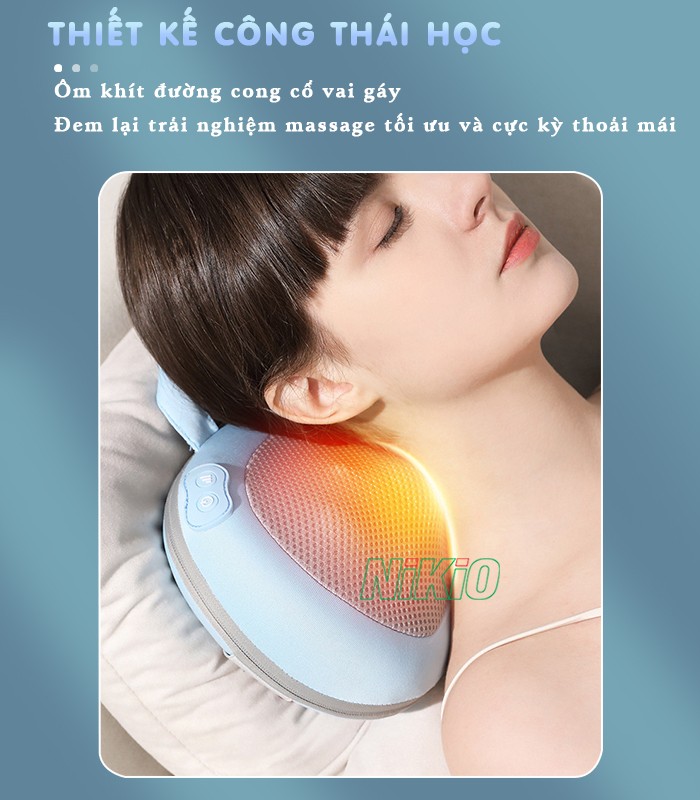Gối massage hồng ngoại đa năng thiết kế công thái học Nikio NK-135