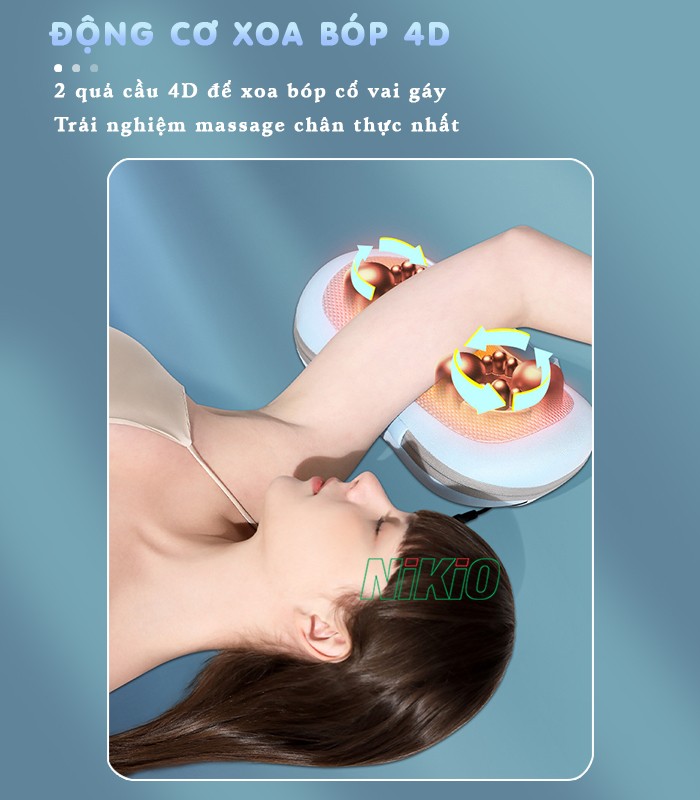 Gối massage hồng ngoại đa năng động cơ 4D Nikio NK-135