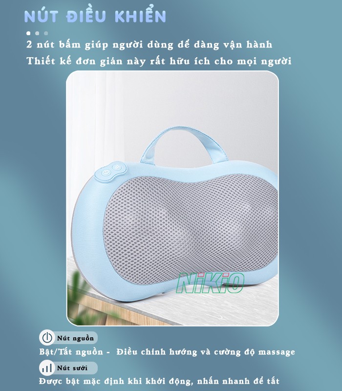 Gối massage hồng ngoại đa năng nút điều khiển đơn giản Nikio NK-135