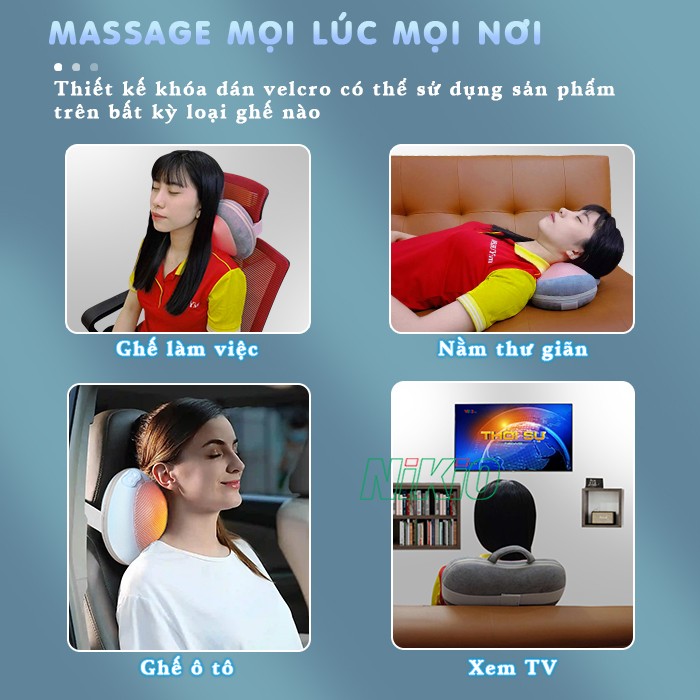 Gối massage hồng ngoại đa năng có thể sử dụng ở bấy kì loại ghế nào Nikio NK-135DC
