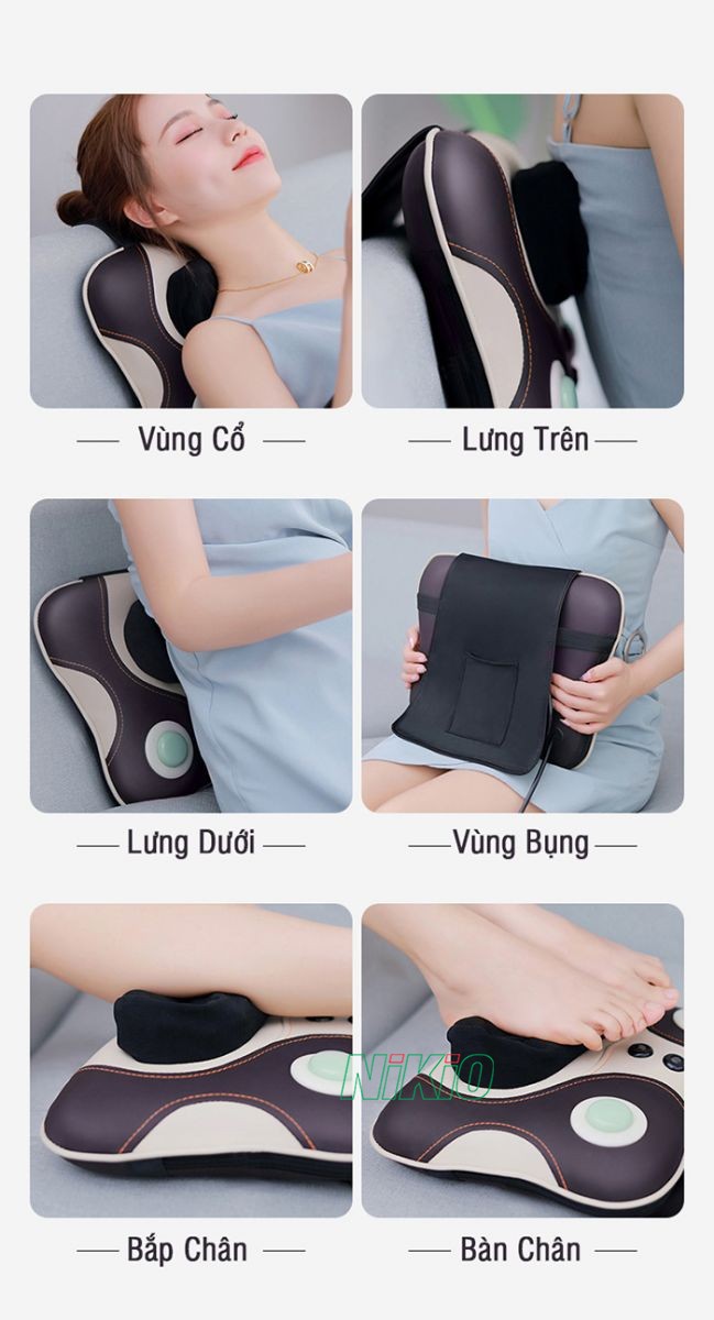 Gối massage cổ vai gáy massage nhiều vị trí cơ thể Nikio NK-136AC