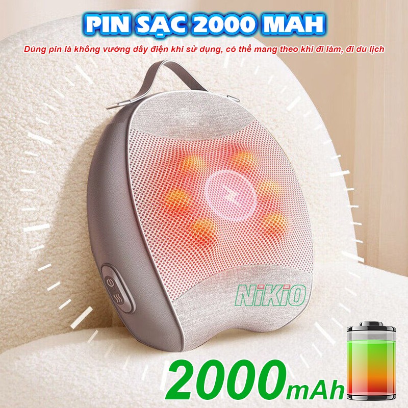 Gối massage lưng, cổ vai gáy Nikio NK-137 pin sạc 2000 mAh