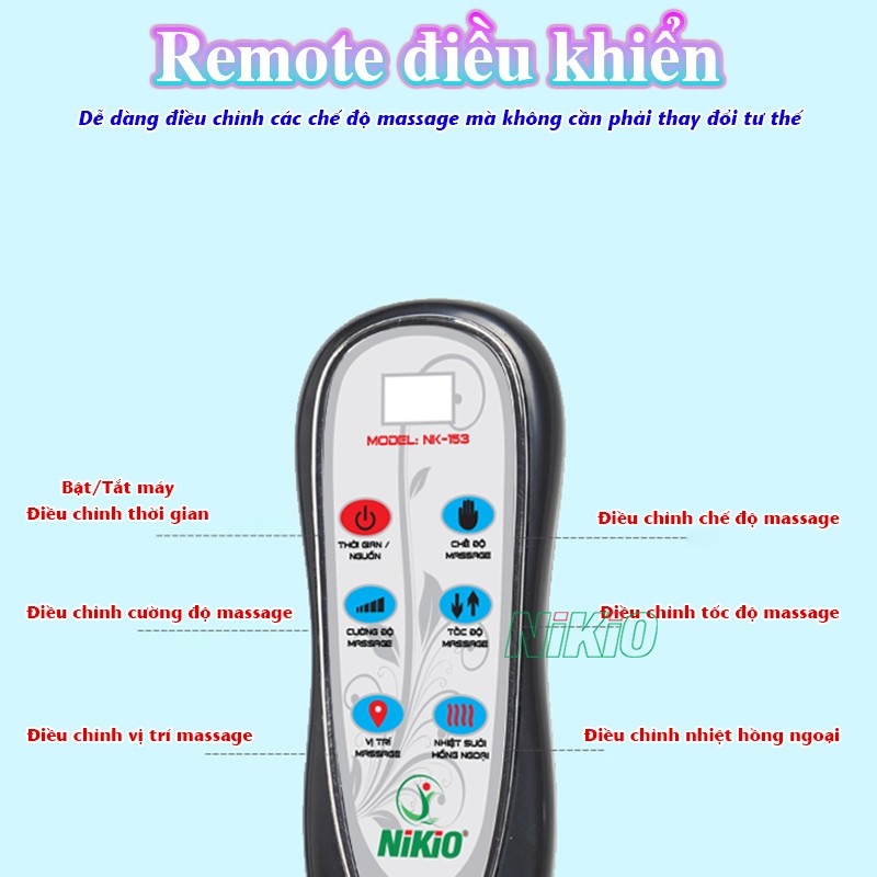 Nệm massage toàn thân remote điều khiển Nikio NK-153