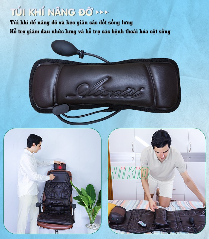 Nệm massage toàn thân đa năng túi khí nâng đỡ cột sống Nikio NK-150