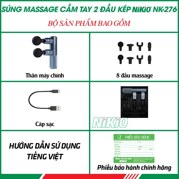 Bộ sản phẩm súng massage giãn cơ 2 đầu kép Nikio NK-276