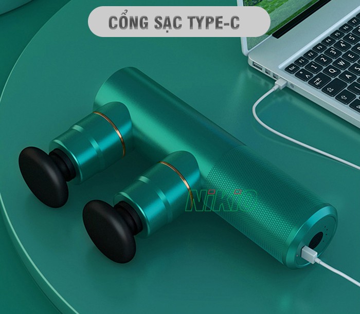 Súng massage cầm tay 2 đầu kép cổng sạc type c Nikio NK-276