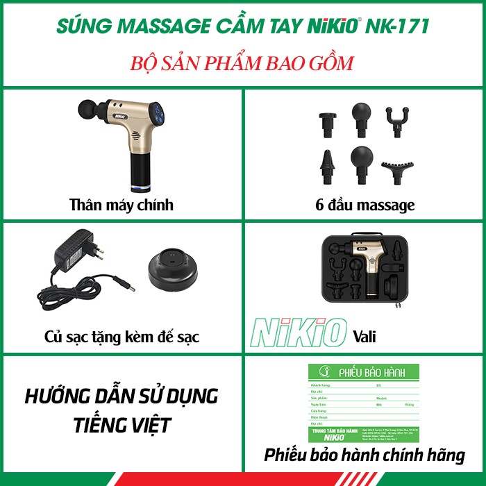 Bộ sản phẩm súng massage giãn cơ công nghệ Nhật Bản Nikio NK-171