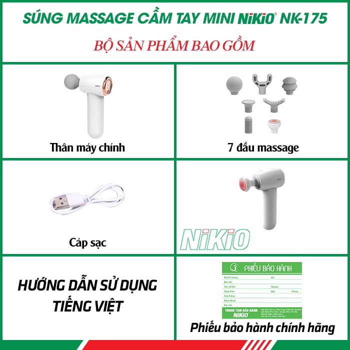 Bộ sản phẩm súng massage cầm tay mini Nikio NK-175