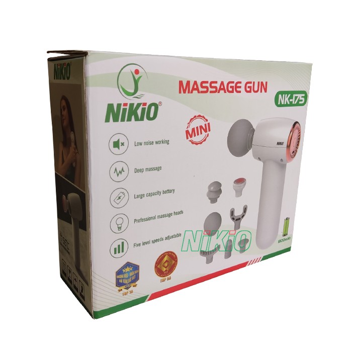 Súng massage cầm tay giãn cơ mini hộp màu mới  Nikio Nk-175