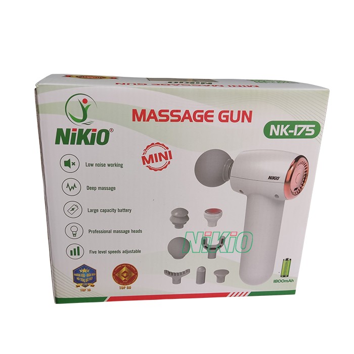 Súng massage cầm tay giãn cơ mini hộp màu mới  Nikio Nk-175