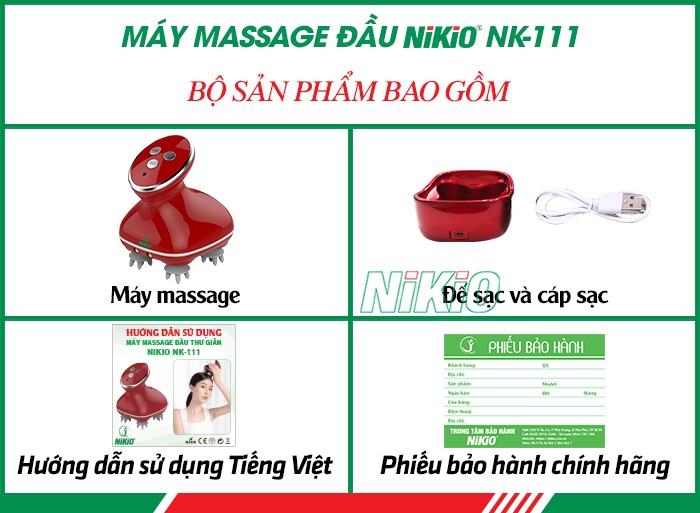 Bộ sản phẩm gồm có của máy massage đầu Nikio NK-111