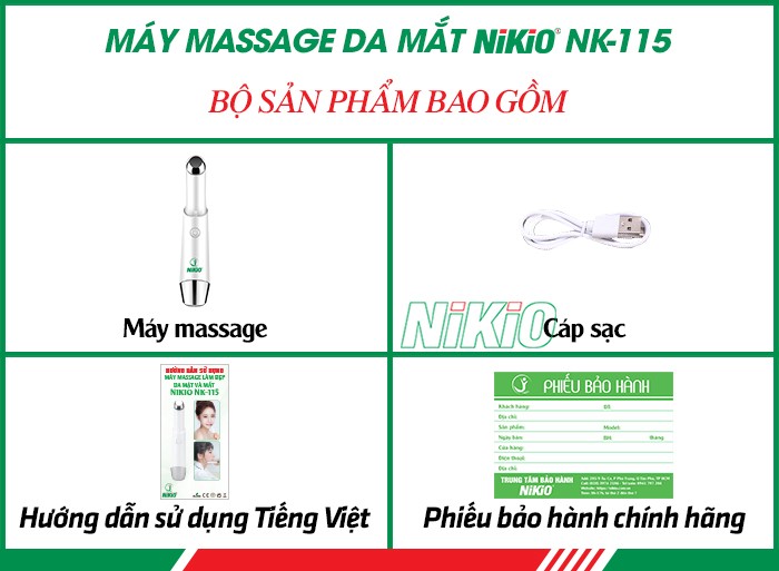 Bộ sản phẩm gồm có của máy massage da mắt Nikio NK-115