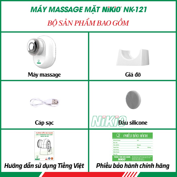 Bộ sản phẩm gồm có của máy massage mặt Nikio NK-121