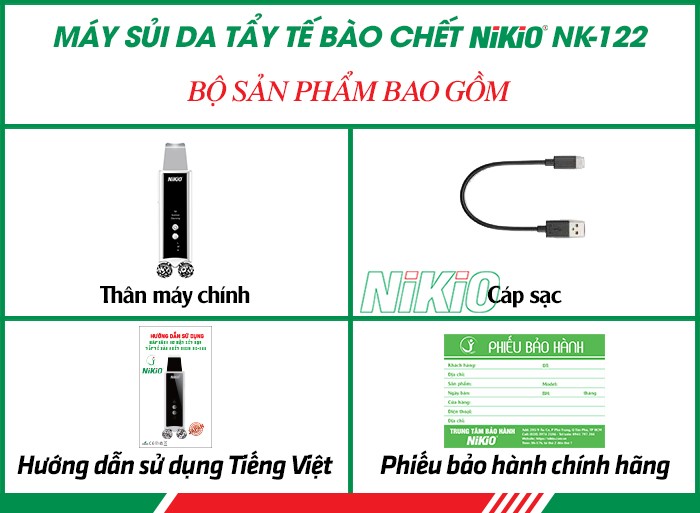 Bộ sản phẩm máy nâng cơ mặt, tạo cằm V line cà sủi da tẩy tế bào chết Nikio NK-122
