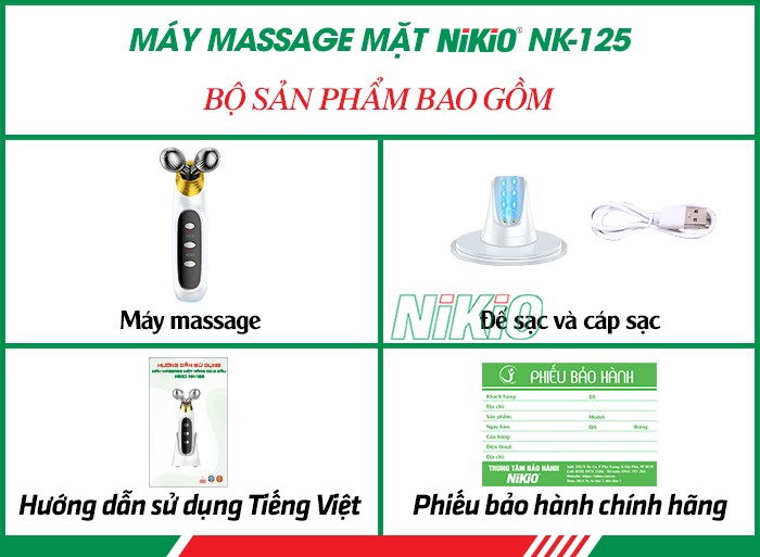Bộ sản phẩm gồm có của máy massage mặt Nikio NK-125