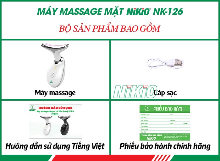 Bộ sản phẩm gồm có của máy massage mặt Nikio NK-126