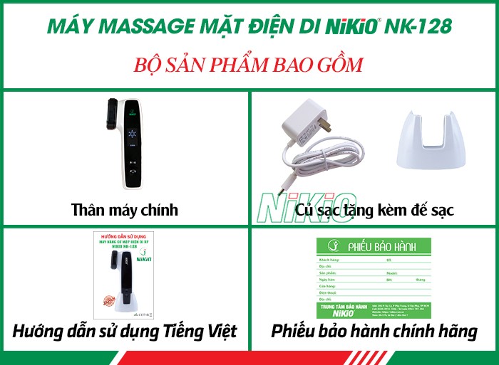 Bộ sản phẩm máy massage nâng cơ trẻ hóa da mặt điện di trị liệu RF Nikio NK-128