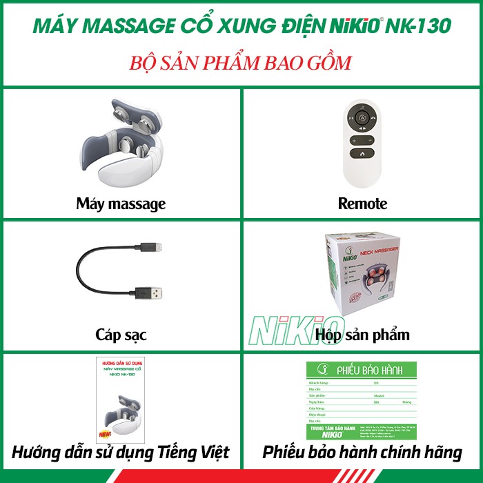 Bộ sản phẩm máy massage cổ gáy xung điện trị liệu cao cấp Nikio NK-130