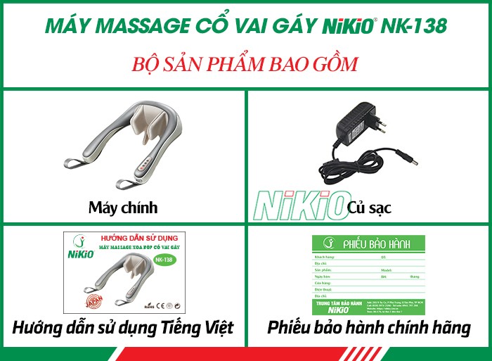Bộ sản phẩm máy massage cổ vai gáy pin sạc Nikio NK-138