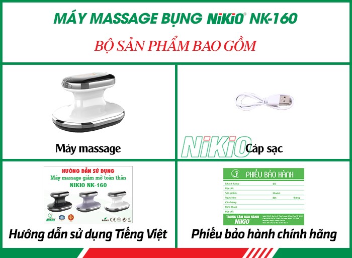 Bộ sản phẩm gồm có của máy massage bụng Nikio NK-160