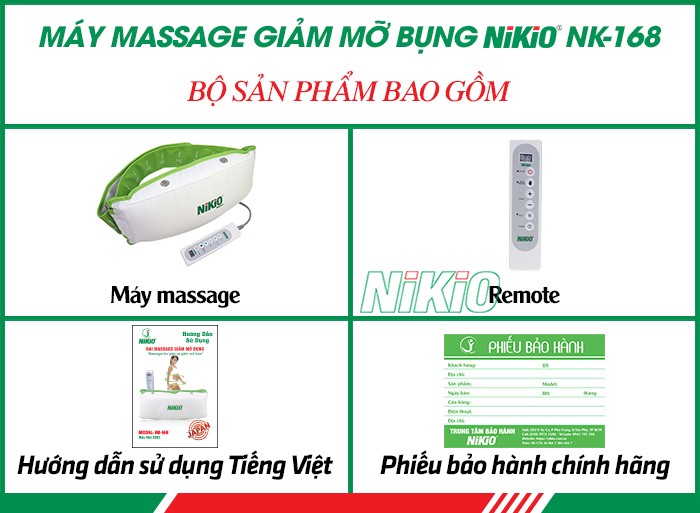 Bộ sản phẩm máy massage giảm mỡ bụng Nikio NK-168