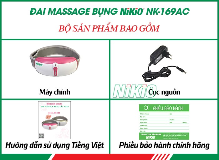 Bộ sản phẩm đai massage bụng xoa bóp rung lắc giảm mỡ cao cấp Nikio NK-169