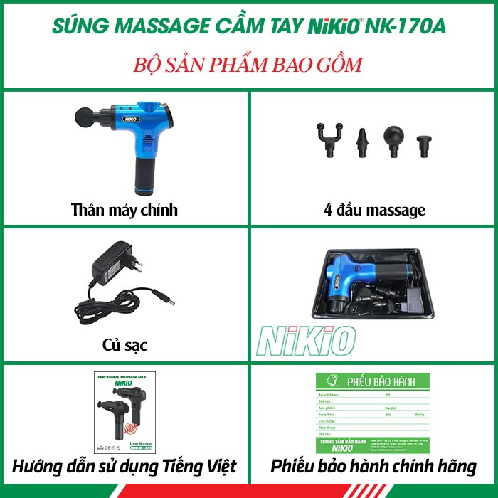Bộ sản phẩm súng massage cầm tay Nhật Bản Nikio NK-170A