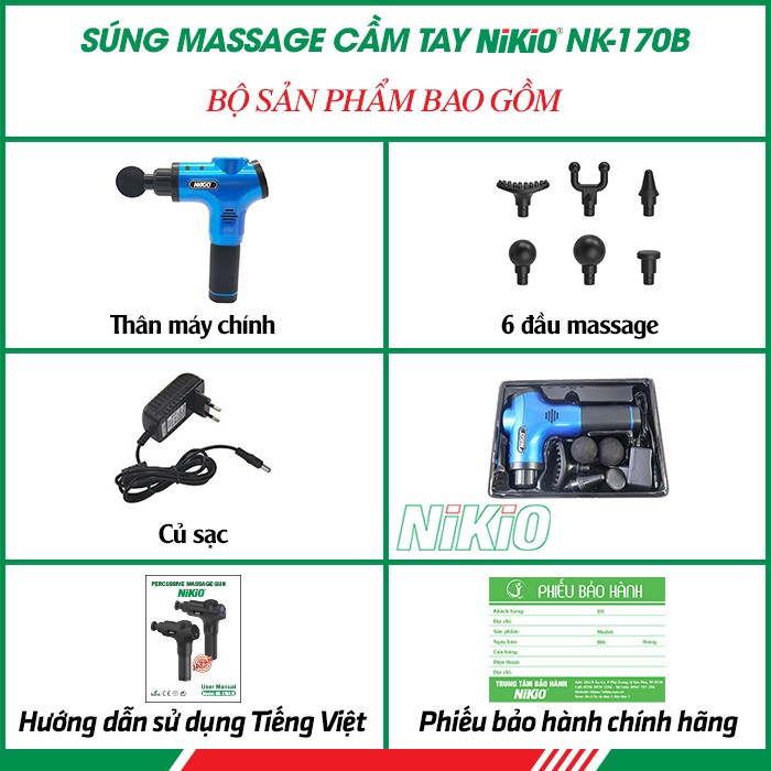 Bộ sản phẩm súng massage cầm tay Nhật Bản Nikio NK-170B