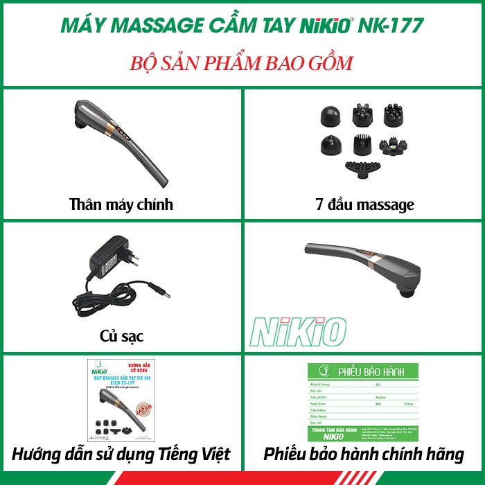 Bộ sản phẩm máy massage cầm tay pin sạc cao cấp Nikio NK-177 