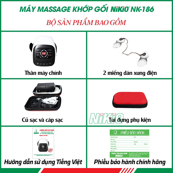 Bộ sản phẩm máy massage đầu gối Nhật Bản Nikio NK-186