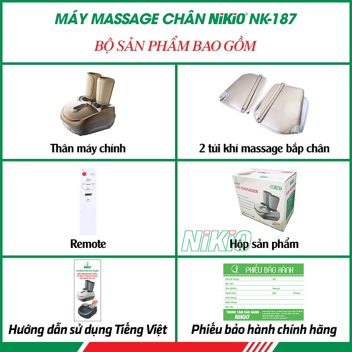 Bộ sản phẩm máy massage chân nén ép trị liệu suy giãn tĩnh mạch Nikio NK-187