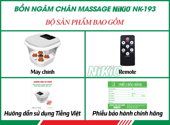 Bộ sản phẩm bồn ngâm chân massage gấp gọn Nikio NK-193
