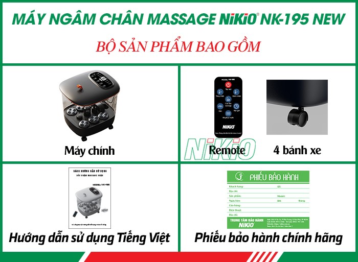 Bộ sản phẩm bồn ngâm chân massage cao cấp Nikio NK-195 New