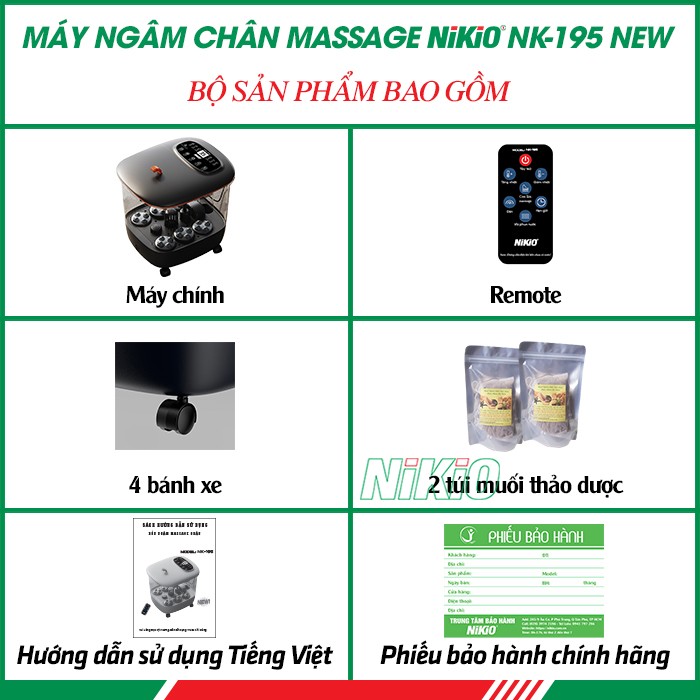 Bộ sản phẩm bồn ngâm chân massage cao cấp Nikio NK-195 New