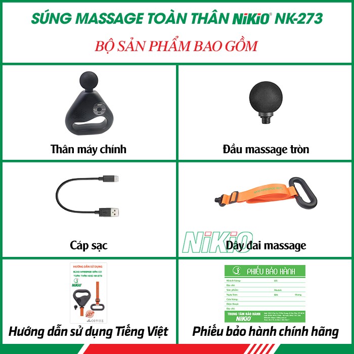 Bộ sản phẩm súng massage giảm đau nhức và giãn cơ toàn thân Nikio NK-273