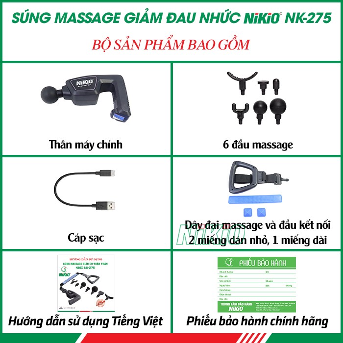 Bộ sản phẩm súng massage giãn cơ toàn thân Nikio NK-275