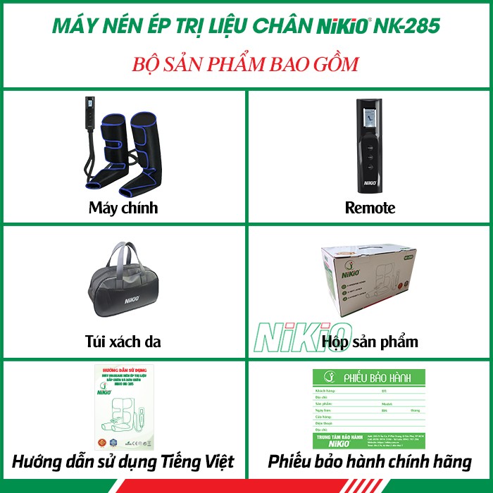 Bộ sản phẩm máy nén ép trị liệu bắp chân và bàn chân Nikio NK-285