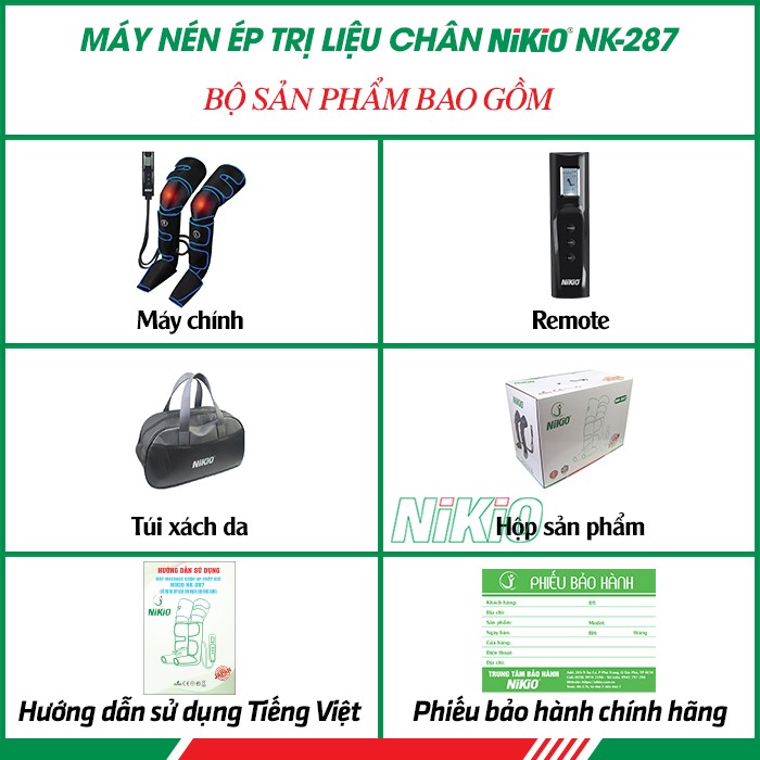 Bộ sản phẩm máy nén ép trị liệu suy giãn tĩnh mạch chân Nikio NK-287