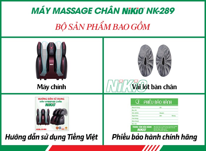 Bộ sản phẩm bao gồm của máy massage chân Nikio NK-289