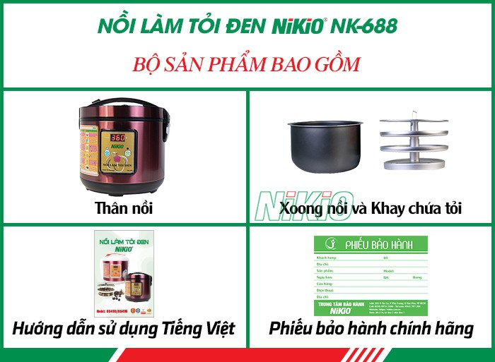Bộ sản phẩm bao gồm của nồi tỏi đen Nikio NK-688