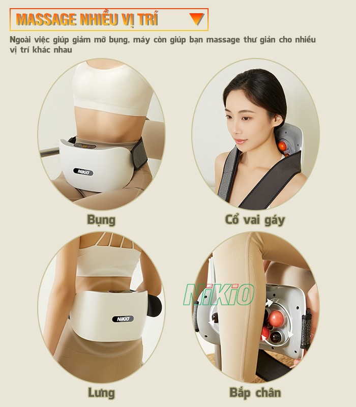 Máy massage bụng cao cấp massage nhiều vị trí Nikio NK-166DC