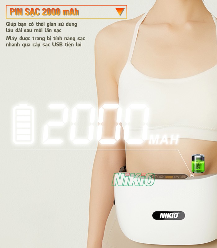 Máy massage bụng cao cấp pin dung lượng 2000 mah Nikio NK-166DC