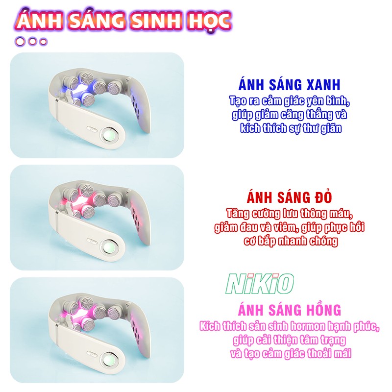 Máy massage cổ xung điện 8D ánh sáng xinh học Nikio NK-131
