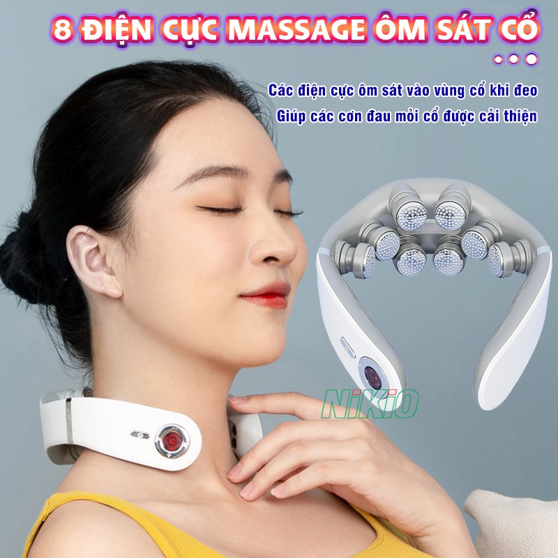 Máy massage cổ xung điện 8D với 8 điện cực massage ôm sát cổ Nikio NK-131