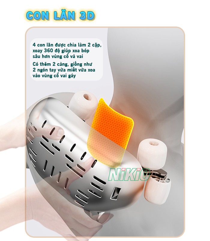 Máy massage cổ vai gáy công nghệ massage con lăn 3D Nikio NK-139